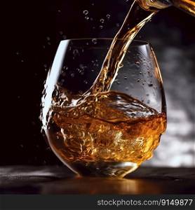 Pouring whisky into a glass. Generative AI. High quality illustration. Pouring whisky into a glass. Generative AI
