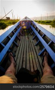 POV sitting on a lila boat Inle Lake. POV sitting on a lila boat Inle Lake Burma Myanmar