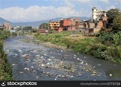 Poverty and garbage in Khatmandu near the river, Nepal