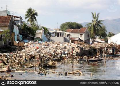 Poverty and ruins on the sea shore in Nha Trang, Vietnam