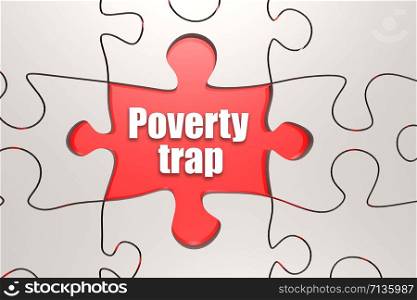Poverty trap word on jigsaw puzzle, 3D rendering