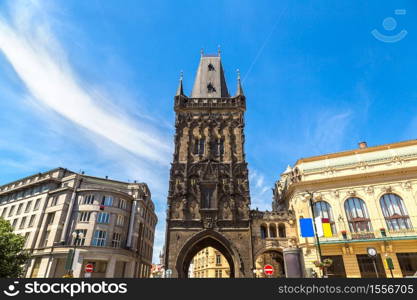 Powder Gate in Prague in a beautiful summer day, Czech Republic