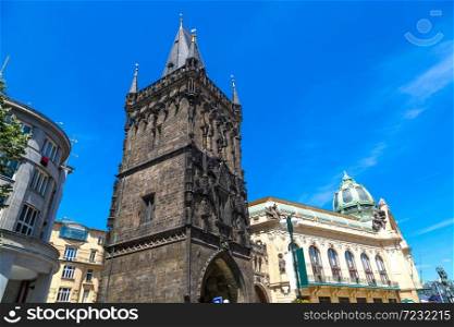 Powder Gate in Prague in a beautiful summer day, Czech Republic