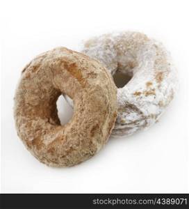 Powdered Sugar Crusty Donuts On White Background