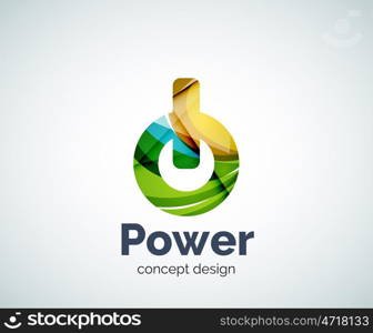 Power button logo template, abstract geometric glossy business icon