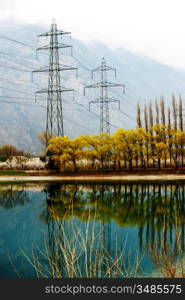 power line in spring mountain