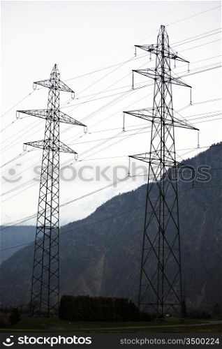 power line in spring mountain