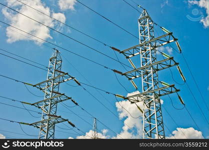 Power line towers in Moscow, Russia, Europe
