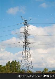 Power lines under a pretty blue sky