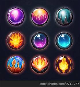 power magic sphere game ai generated. glass round, shiny crystal, design realistic power magic sphere game illustration. power magic sphere game ai generated