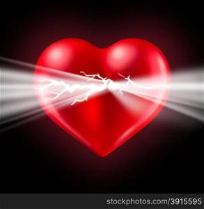 Power of human love and Euphoria with intense feelings and the energy of romantic emotions emerging and bursting from a glowing red heart shaped valentine symbol on a black background.
