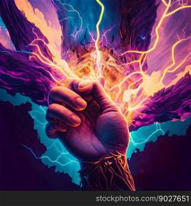 Power of lightning energy. Generative Ai. High quality illustration. Power of lightning energy. Generative Ai