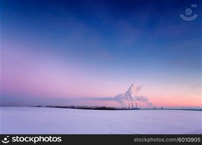 Power plant in the evening. Belarus