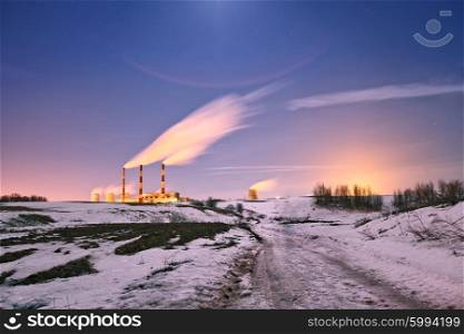 Power plant in the night. Belarus