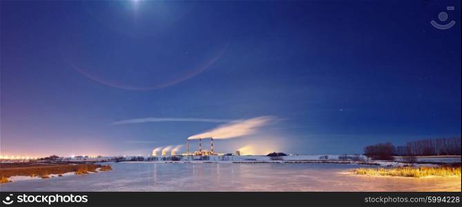 Power plant in the night. Belarus