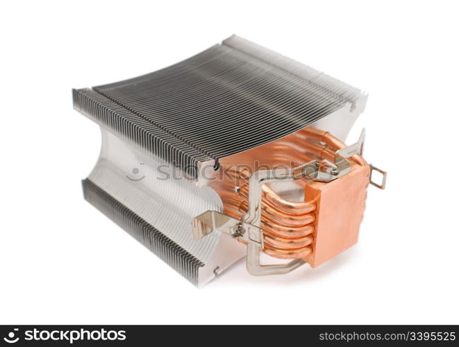 powerful cooler for computer central processor unit over white background