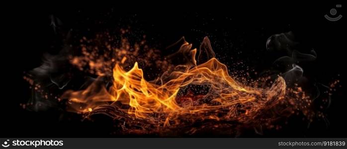 Powerful flames and sparks of a burning fire on a dark backdrop, perfect for creating impactful designs. AI Generative
