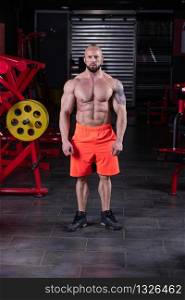 Powerful muscular man posing at the gym