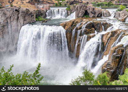 Powerful Shoshone Falls on a cloudy day, Idaho.