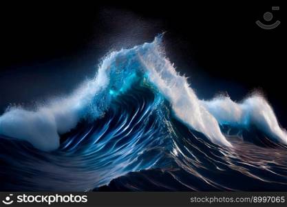 Powerful wave breaking during a sea storm.  Generative AI 
