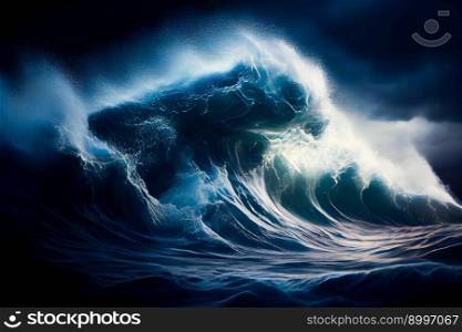 Powerful wave breaking during a sea storm.  Generative AI
