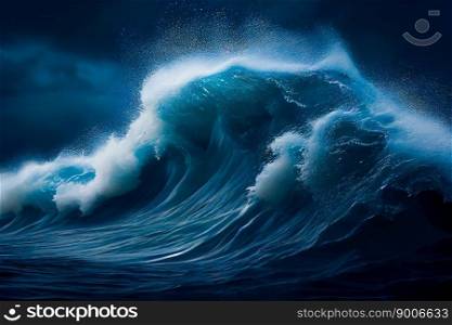 Powerful wave breaking during a sea storm.  Generative AI
