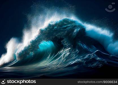 Powerful wave breaking during a sea storm.  Generative AI 