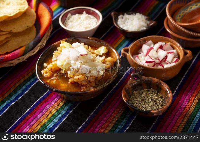 Pozole Rojo. Traditional mexican stew very popular in mexico and neighboring countries. Made from cacahuazintle with meat and various other ingredients depending on the region.
