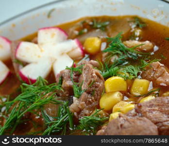 Pozole ???? - traditional soup Mexico.broth rich soup made with pork, red chiles, radishes, cilantro