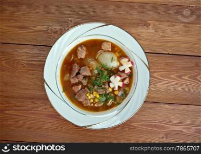 Pozole ???? - traditional soup Mexico.broth rich soup made with pork, red chiles, radishes, cilantro