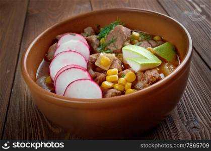Pozole ???? - traditional soup Mexico.broth rich soup made with pork, red chiles, radishes, cilantro