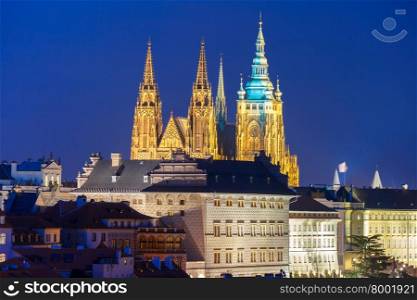 Prague Castle, Hradcany and Little Quarter in old town at night of Prague, Czech Republic