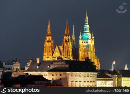 Prague Castle, Hradcany and Little Quarter in old town at night of Prague, Czech Republic