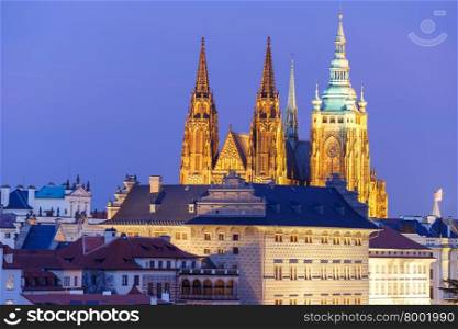 Prague Castle, Hradcany and Little Quarter in old town at night of Prague, Czech Republic