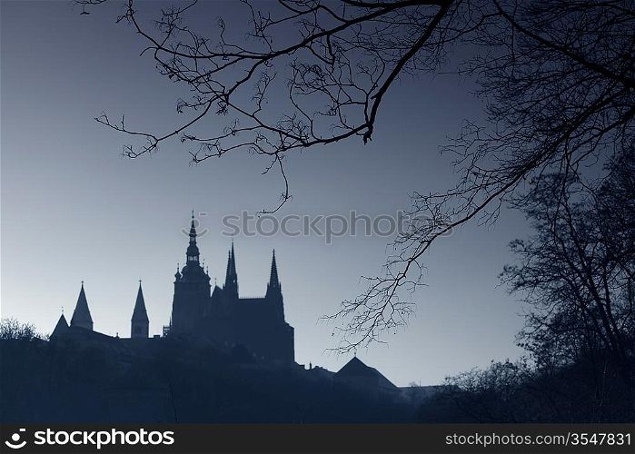 Prague castle in dark