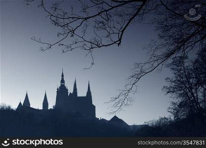 Prague castle in dark