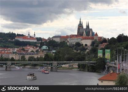 Prague Castle with famous Charles Bridge in Czech Republic 7445. Prague Castle with Charles Bridge 7445