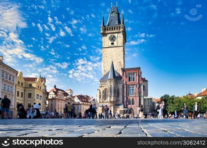 Prague, Czech Republic - 6 September 2019: Old town square in Prague with the astronomical clock tower