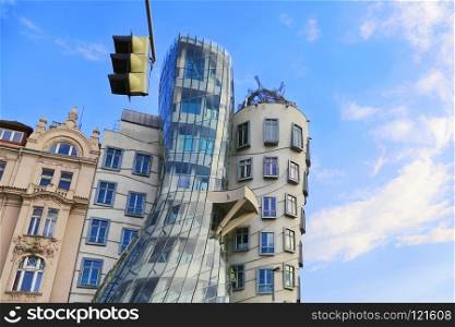 PRAGUE / CZECH REPUBLIC - JULY 13, 2018: Dancing House (Ginger and Fred). Modern Architecture in Prague, Czech Republic.