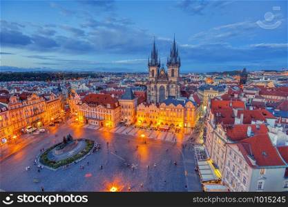 Prague - Czech Republic, September 24, 2018: Prague old town square and church of Mother of God before Tyn in Prague, Czech Republic. Architecture and landmark of Prague.