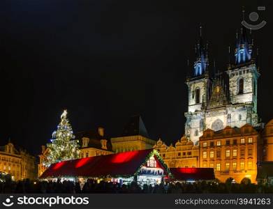 PRAGUE - DECEMBER 2: Decorated for Christmas Old Town Square on December 2, 2015 in Prague, Czech Republic. Prague has been a political, cultural, and economic centre during its 1,100-year existence.