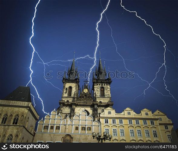 Prague is the city and capital of the Czech Republic. Main Attractions. Bright flashes of lightning during a thunderstorm.. Prague is the city and capital of the Czech Republic