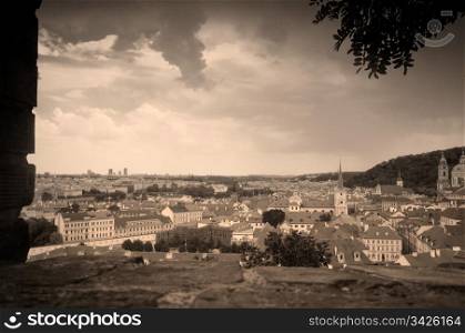 Prague, Mala Strana. View from Hradcany. Sepia mood