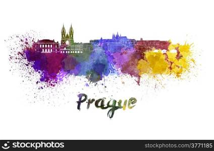Prague skyline in watercolor splatters with clipping path. Prague skyline in watercolor