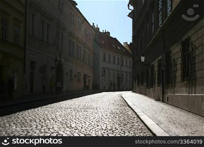 Prague street in sunshune day. Czech Republic