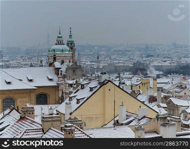 Prague winter rooftop view