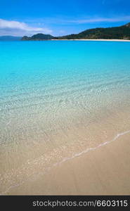 Praia de Rodas beach in islas Cies island in Vigo of Spain