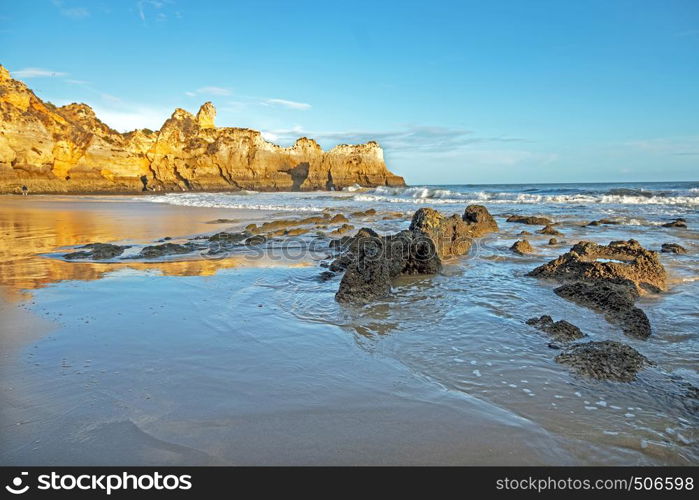 Praia Tres Irmaos in Alvor in the Algarve Portugal at sunset