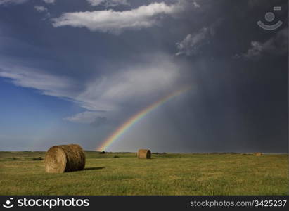 Prairie Hail Storm and Rainbow in Saskatchewan Canada