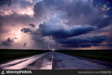 Prairie Lightning Storm Canada summer rural major structure Saskatchewan